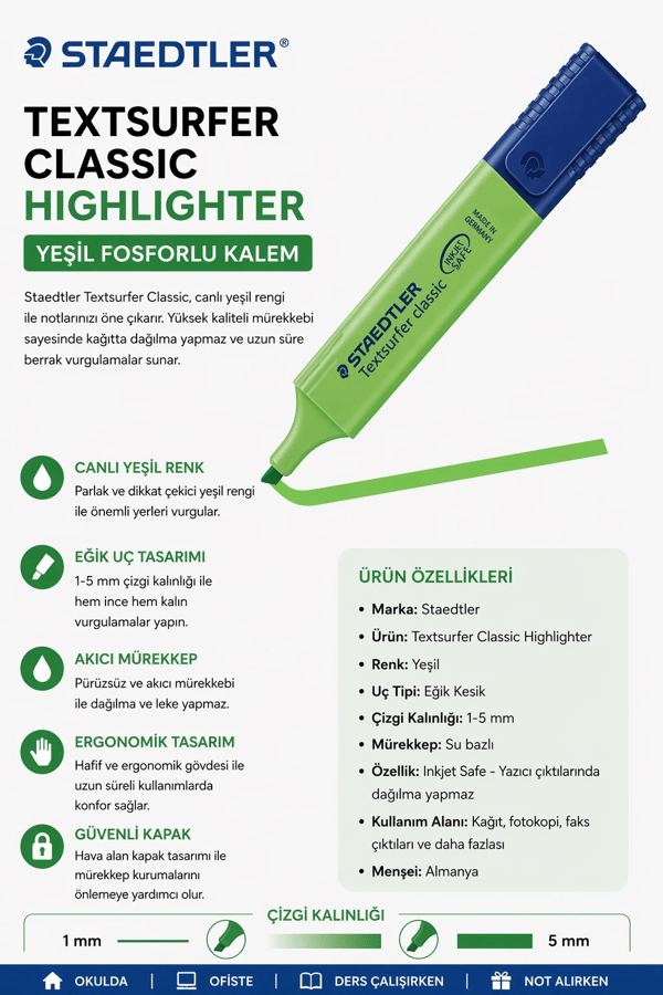 Staedtler Textsurfer Classic Highlighter Yeşil Fosforlu Kalem