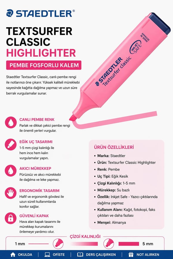 Staedtler Textsurfer Classic Highlighter Pembe Fosforlu Kalem