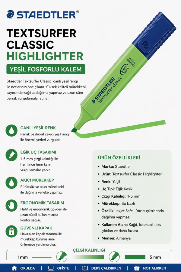 Staedtler Textsurfer Classic Highlighter Yeşil Fosforlu Kalem