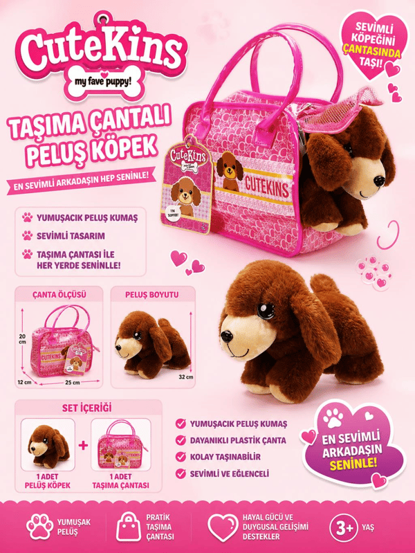 Sunman Oyuncak Cutekins Taşıma Çantalı Peluş Köpek