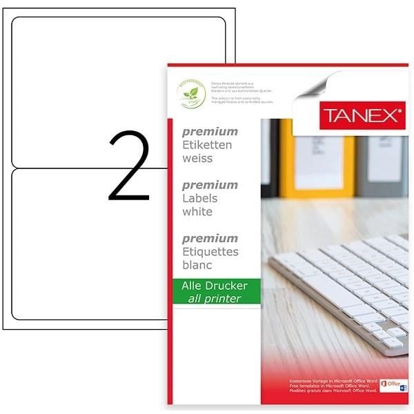 Tanex TW-2002 Beyaz Klasik Laser Etiket 199,6x143,5 mm 100 Yaprak