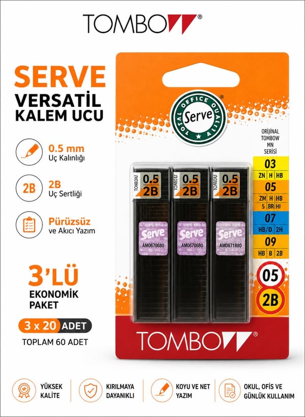 Tombow Kalem ucu 0,5 mm 2B 3’lü Blister