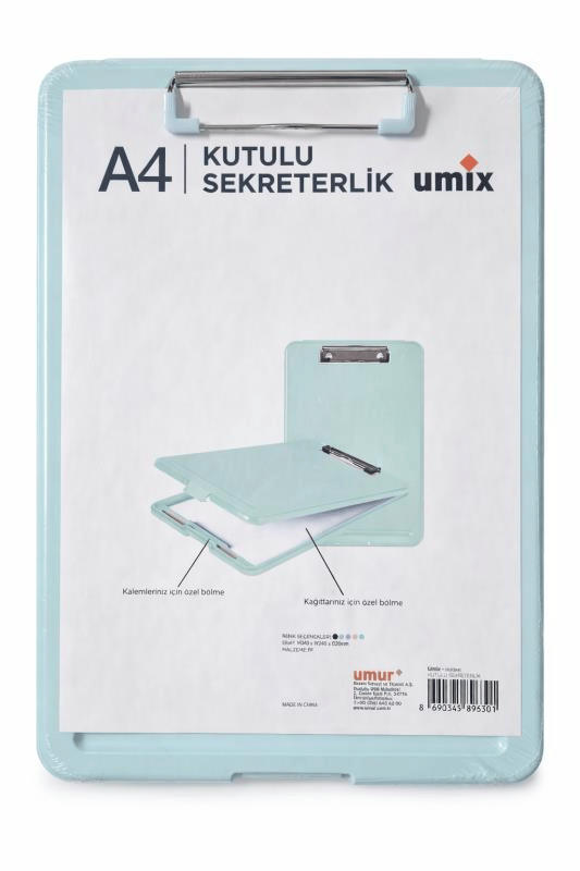 Umix A4 PP Kutulu Sekreterlik Mavi 51013841 | Kapaklı Evrak Taşıma Dosyası | Kalem Bölmeli