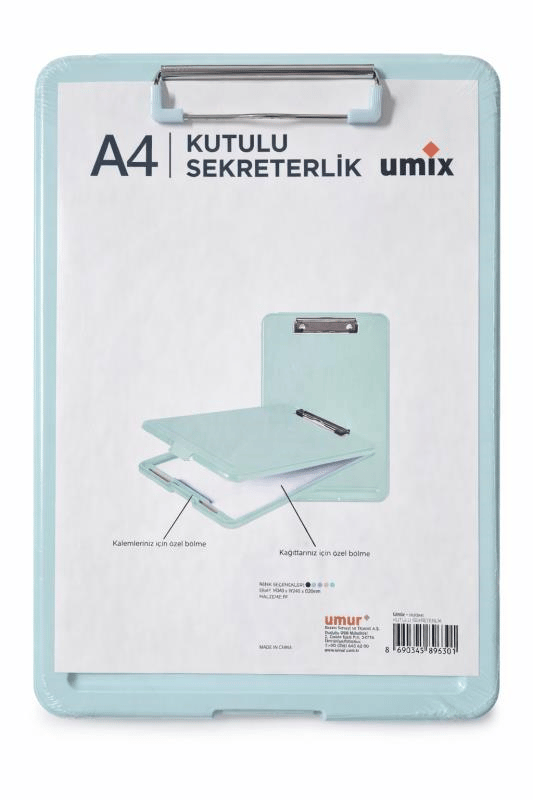 Umix A4 PP Kutulu Sekreterlik Mavi 51013841 | Kapaklı Evrak Taşıma Dosyası | Kalem Bölmeli