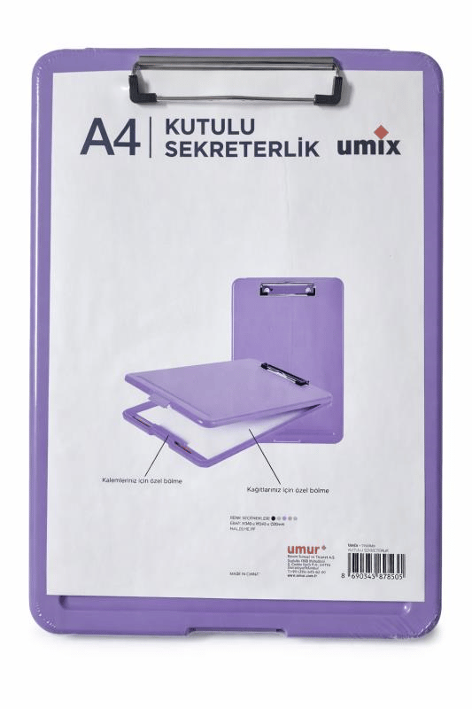 Umix A4 PP Kutulu Sekreterlik Mor 51013842 | Kapaklı Evrak Taşıma Dosyası | Kalem Bölmeli