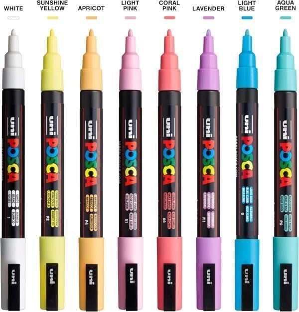 Uni Posca 0.9-1,3mm Su Bazlı Marker Seti  8li Soft Color - PC-3M/8C SC Set