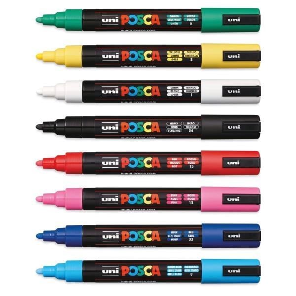 Uni Posca 1.8-2.5 Su Bazlı Poster Markörü Ana Renk 8'Li Paket - PC-5M/8C Set