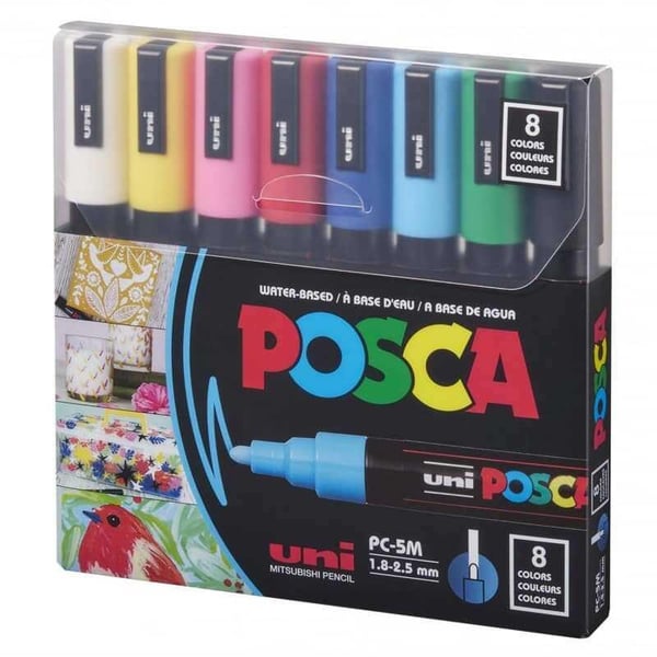 Uni Posca 1.8-2.5 Su Bazlı Poster Markörü Ana Renk 8'Li Paket - PC-5M/8C Set