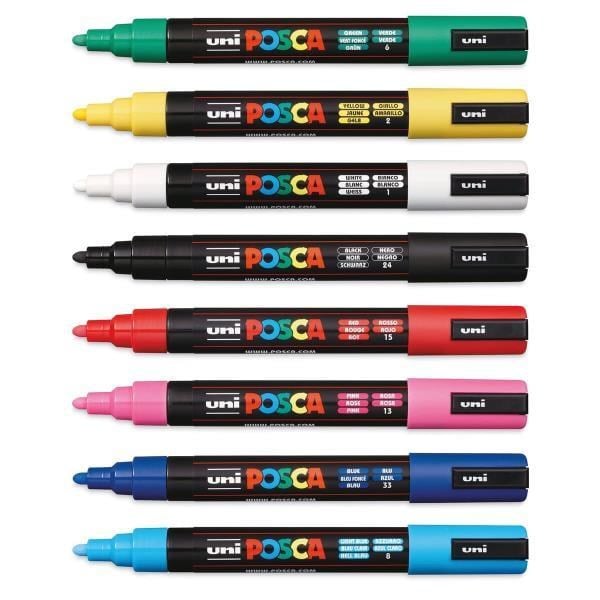 Uni Posca 1.8-2.5 Su Bazlı Poster Markörü Ana Renk 8'Li Paket - PC-5M/8C Set