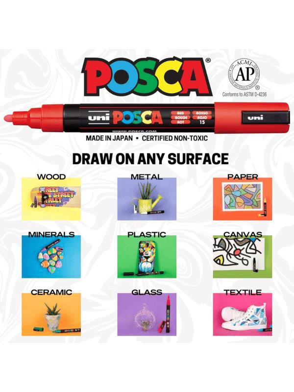 Uni Posca PC-3M Su Bazlı Marker Seti 16’lı (0,9–1,3 mm) – Standart Renkler