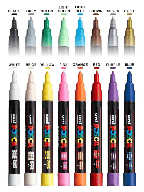 Uni Posca Su Bazlı Marker Seti PC-5M 1.8–2.5 mm – 16 Renk