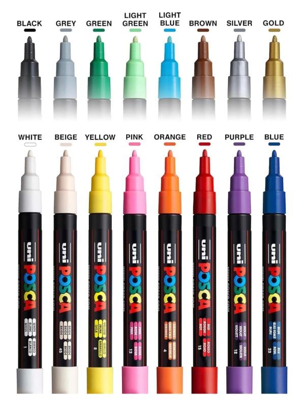 Uni Posca Su Bazlı Marker Seti PC-5M 1.8–2.5 mm – 16 Renk