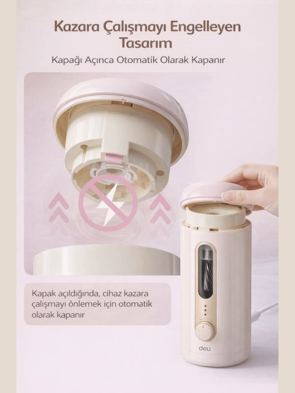 VA10 Bej Şarjlı Otomatik Elektrikli Kalemtıraş 2000mAh – 5 Kademe Uç Ayarlı, 6.9-12mm Jumbo Uyumlu, Type-C, Geniş Hazneli