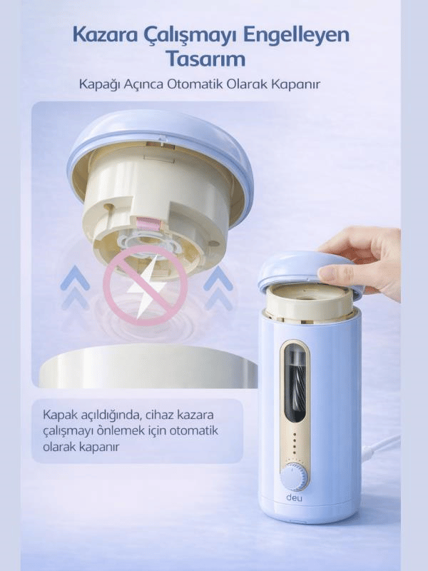 VA10 Mavi Şarjlı Otomatik Elektrikli Kalemtıraş 2000mAh – 5 Kademe Uç Ayarlı, 6.9-12mm Jumbo Uyumlu, Type-C, Geniş Hazneli