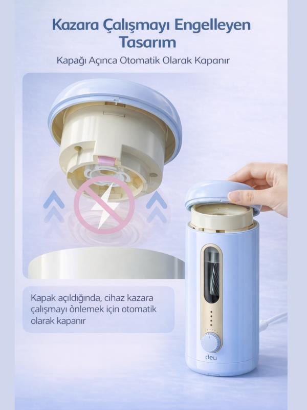VA10 Mavi Şarjlı Otomatik Elektrikli Kalemtıraş 2000mAh – 5 Kademe Uç Ayarlı, 6.9-12mm Jumbo Uyumlu, Type-C, Geniş Hazneli