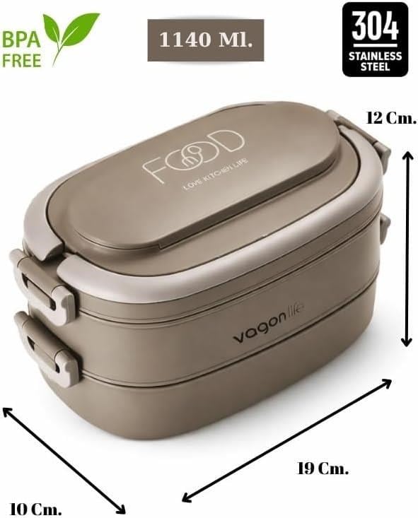 Vagon Life BL10403-2S Kahverengi 1400 ml 2 Katlı Paslanmaz Çelik Lunch Box Beslenme Kabı