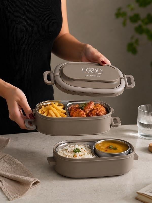 Vagon Life BL10403-2S Kahverengi 1400 ml 2 Katlı Paslanmaz Çelik Lunch Box Beslenme Kabı