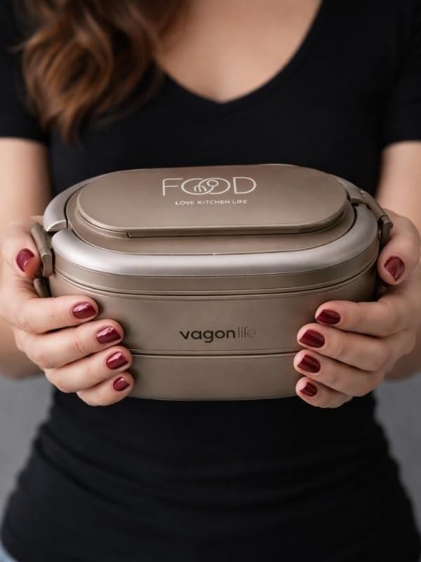 Vagon Life BL10403-2S Kahverengi 1400 ml 2 Katlı Paslanmaz Çelik Lunch Box Beslenme Kabı
