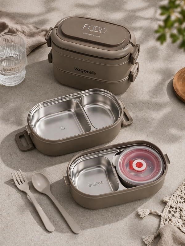Vagon Life BL10403-2S Kahverengi 1400 ml 2 Katlı Paslanmaz Çelik Lunch Box Beslenme Kabı
