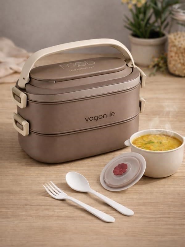 Vagon Life BL10403-2S Kahverengi 1400 ml 2 Katlı Paslanmaz Çelik Lunch Box Beslenme Kabı