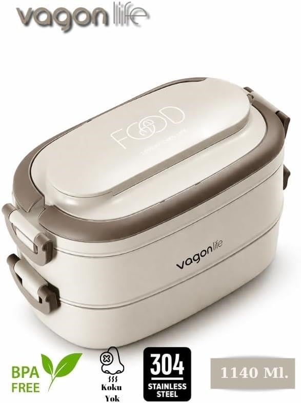 Vagon Life BL10403-2S Krem 1400 ml 2 Katlı Paslanmaz Çelik Lunch Box Beslenme Kabı