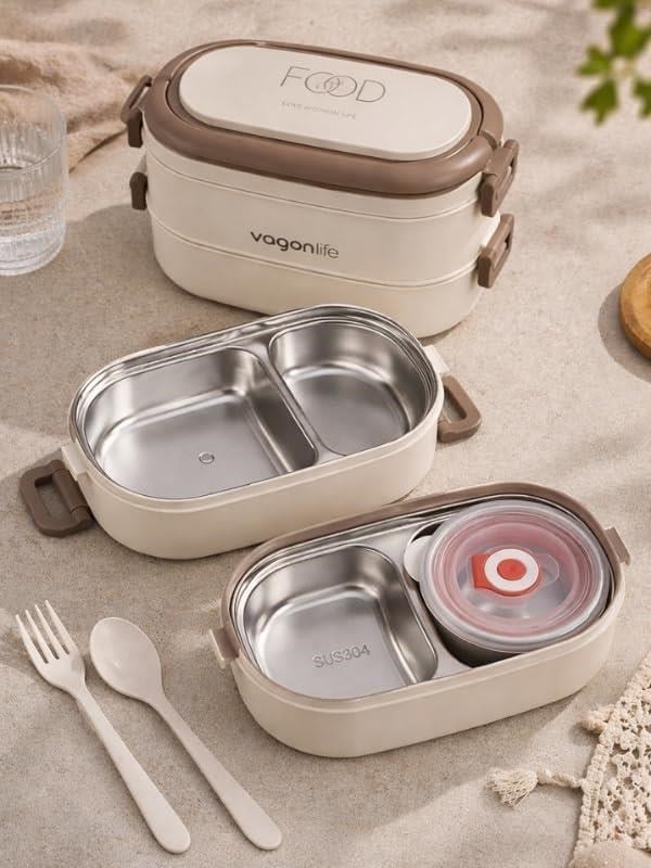 Vagon Life BL10403-2S Krem 1400 ml 2 Katlı Paslanmaz Çelik Lunch Box Beslenme Kabı