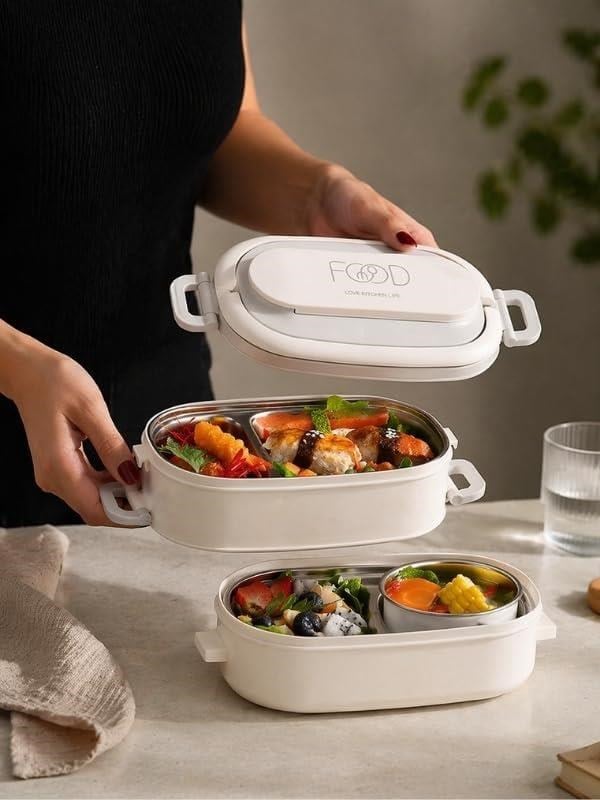 Vagon Life BL10403-2S Krem 1400 ml 2 Katlı Paslanmaz Çelik Lunch Box Beslenme Kabı