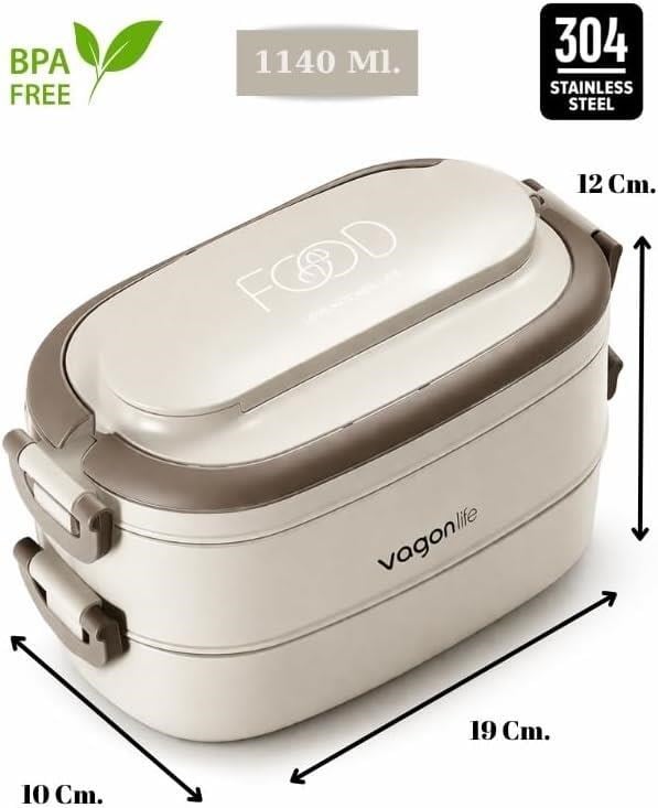 Vagon Life BL10403-2S Krem 1400 ml 2 Katlı Paslanmaz Çelik Lunch Box Beslenme Kabı