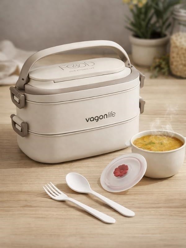Vagon Life BL10403-2S Krem 1400 ml 2 Katlı Paslanmaz Çelik Lunch Box Beslenme Kabı