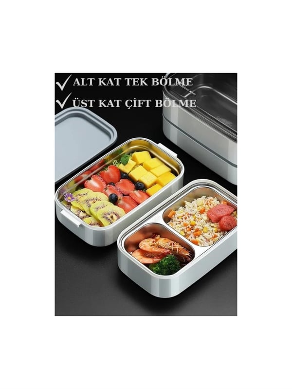 Vagon Life BL50002-2 Mavi 1400 ml 3 Bölmeli Paslanmaz Çelik Lunch Box Beslenme Kabı