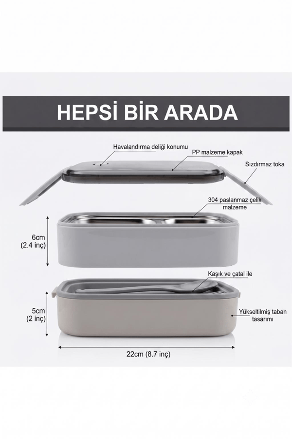 Vagon Life BL50002-2 Mavi 1400 ml 3 Bölmeli Paslanmaz Çelik Lunch Box Beslenme Kabı