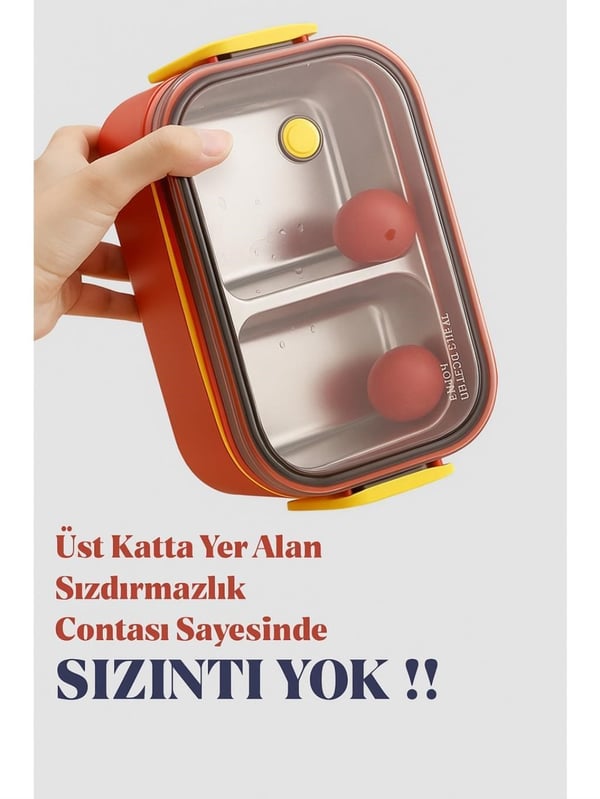 Vagon Life BL50002-2 Pembe 1400 ml 3 Bölmeli Paslanmaz Çelik Lunch Box Beslenme Kabı