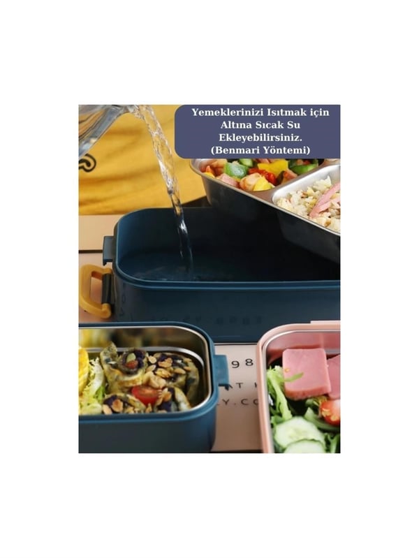 Vagon Life BL50002-2 Pembe 1400 ml 3 Bölmeli Paslanmaz Çelik Lunch Box Beslenme Kabı
