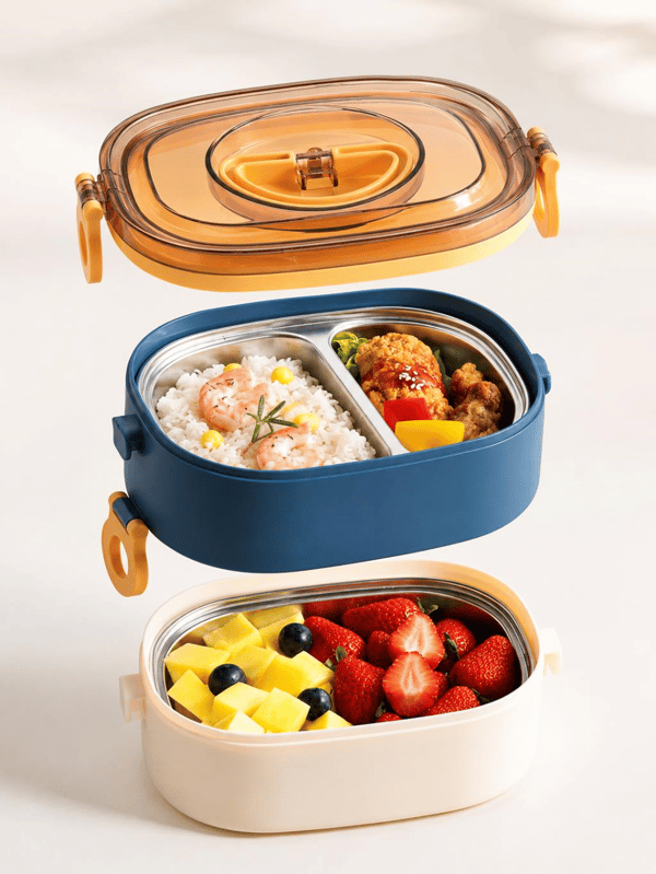 Vagon Life BL50251-2 Lacivert 1200 ml 2 Katlı 3 Bölmeli Paslanmaz Çelik Yemek Kabı (Lunch Box)