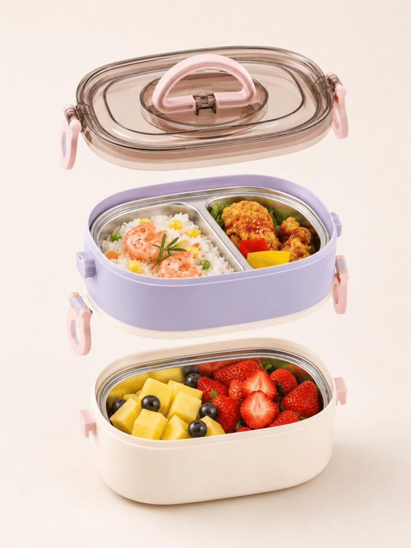 Vagon Life BL50251-2 Mor 1200 ml 2 Katlı 3 Bölmeli Paslanmaz Çelik Yemek Kabı (Lunch Box)
