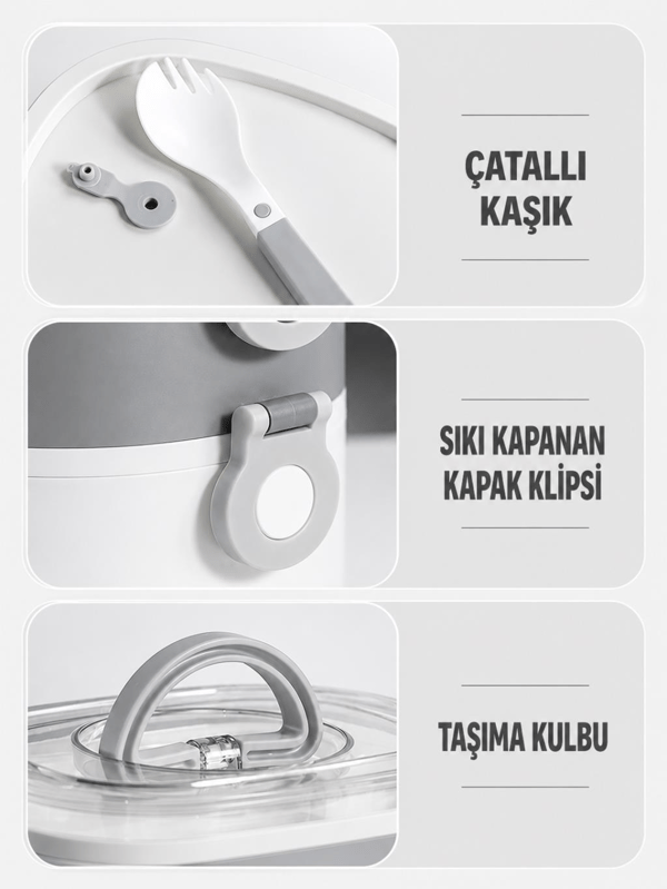 Vagon Life BL50251-2 Mor 1200 ml 2 Katlı 3 Bölmeli Paslanmaz Çelik Yemek Kabı (Lunch Box)
