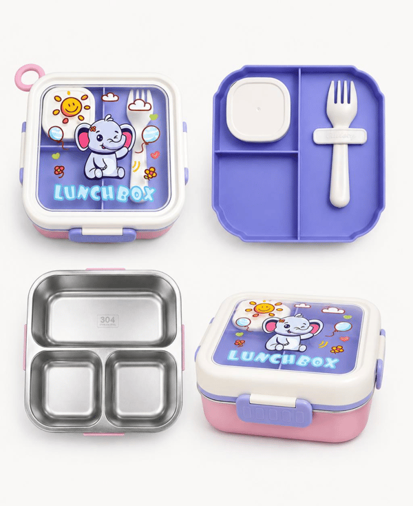 Vagon Life Lovely Elephant VGN-6141 Lila 600 ml Tek Katlı 3 Bölmeli Paslanmaz Çelik Lunch Box
