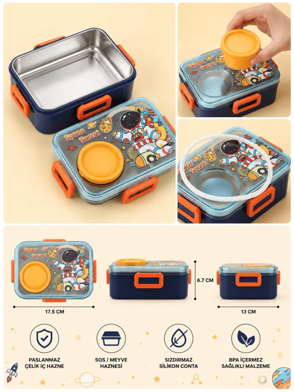 Vagon Life Space Secret Astronot Paslanmaz Çelik Lunch Box Beslenme Kutusu VGN-2637