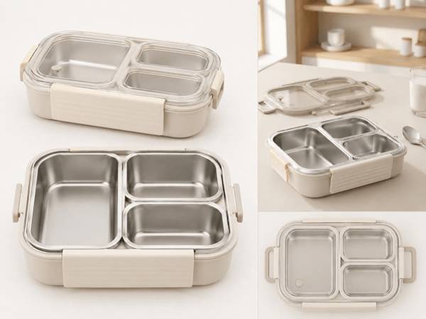 Vagon Life VGN-12171 Beyaz 780 ml 3 Bölmeli Paslanmaz Çelik Yemek Kabı (Lunch Box)