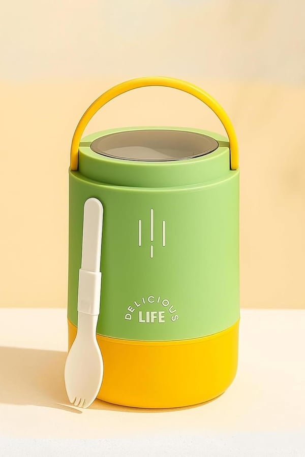 Vagon Life VGN-1266 Yeşil 900 ml 3 Katlı Silindir Paslanmaz Çelik Yemek Kabı (Lunch Box)