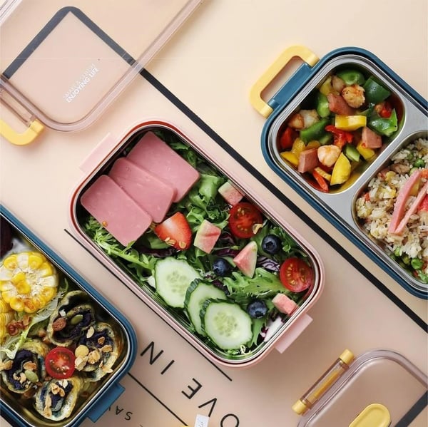 Vagon Life VGN-363 Yeşil 1400 ml 3 Bölmeli Paslanmaz Çelik Yemek Kabı (Lunch Box)