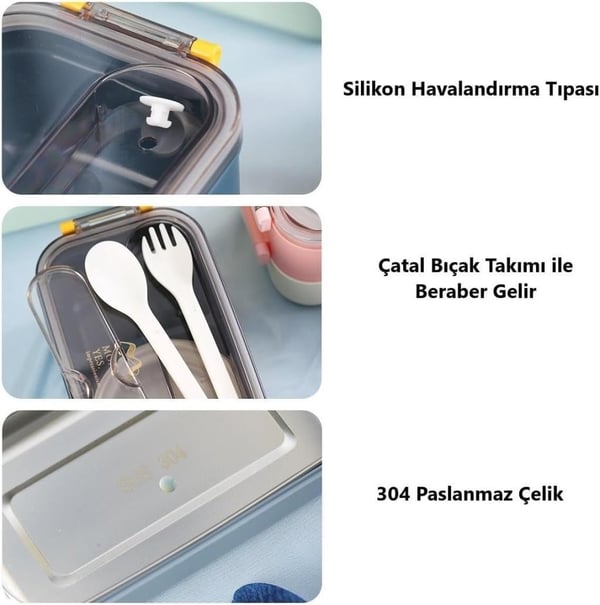 Vagon Life VGN-465 Mavi 1500 ml Kapasiteli 3 Bölmeli Çorba Kaseli Lunch Box Beslenme Kabı