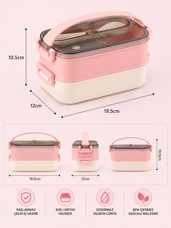 Vagon Life VGN-465 Pembe 1500 ml Kapasiteli 3 Bölmeli Çorba Kaseli Lunch Box Beslenme Kabı