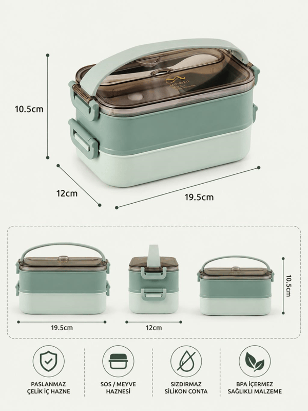 Vagon Life VGN-465 Yeşil 1500 ml Kapasiteli 3 Bölmeli Çorba Kaseli Lunch Box Beslenme Kabı