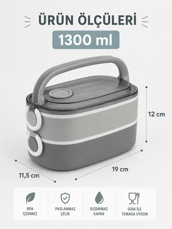 Vagon Life VGN-6729 Mavi 900 ml 2 Katlı Paslanmaz Çelik Yemek Kabı (Lunch Box)