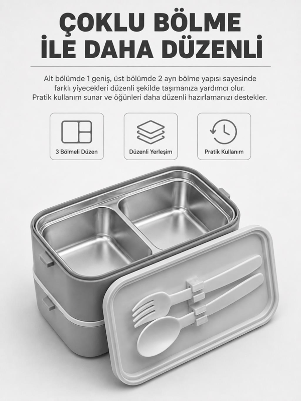Vagon Life VGN-6744 Mavi 2000 ml 2 Katlı Paslanmaz Çelik Yemek Kabı (Lunch Box)