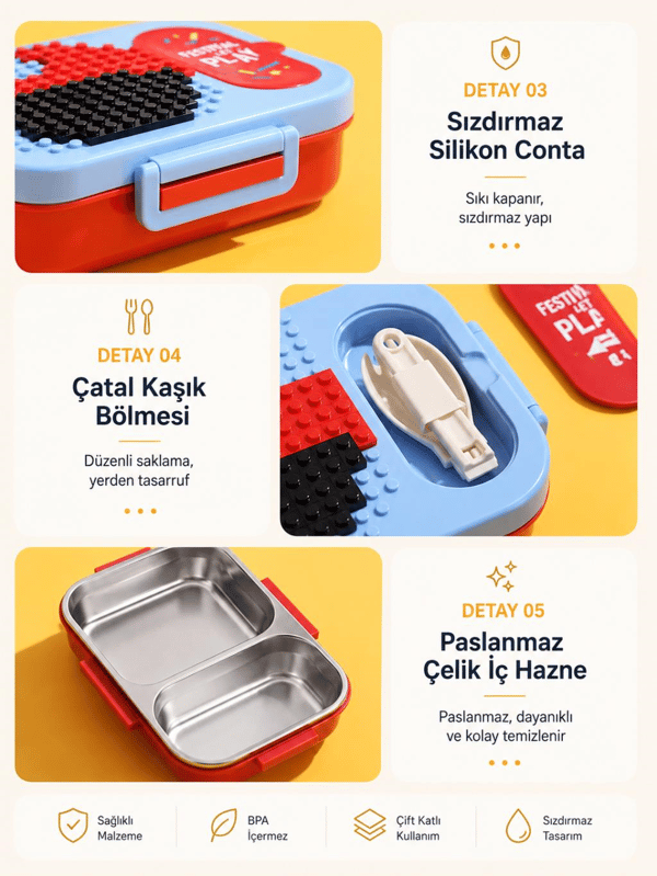 Vagon Life VGN-7161 Blok Uyumlu Kırmızı Lacivert Paslanmaz Çelik Lunch Box Beslenme Kutusu