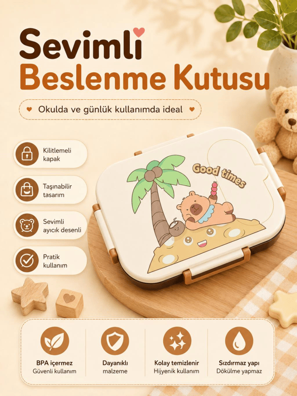 Vagon Life VGN-7189 Good Times 600 ml Tek Katlı 2 Bölmeli Paslanmaz Çelik Yemek Kabı (Lunch Box)