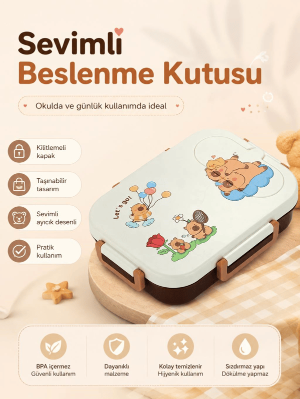 Vagon Life VGN-7189 Let's Go 600 ml Tek Katlı 2 Bölmeli Paslanmaz Çelik Yemek Kabı (Lunch Box)