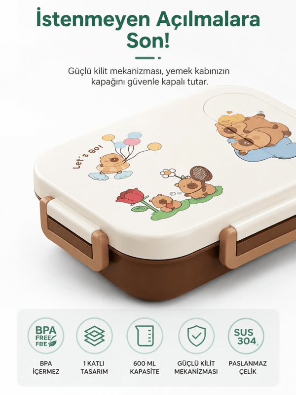 Vagon Life VGN-7189 Let's Go 600 ml Tek Katlı 2 Bölmeli Paslanmaz Çelik Yemek Kabı (Lunch Box)